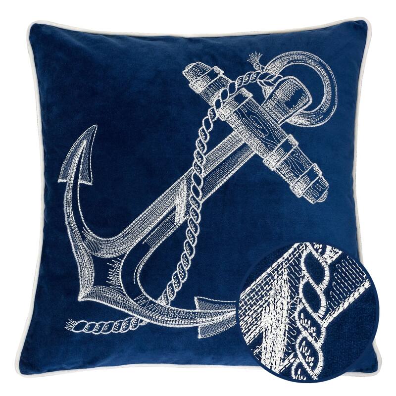 Anchor Embroidery 20" Square Decorative Throw Pillow