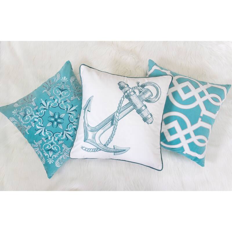 Anchor Embroidery 20" Square Decorative Throw Pillow