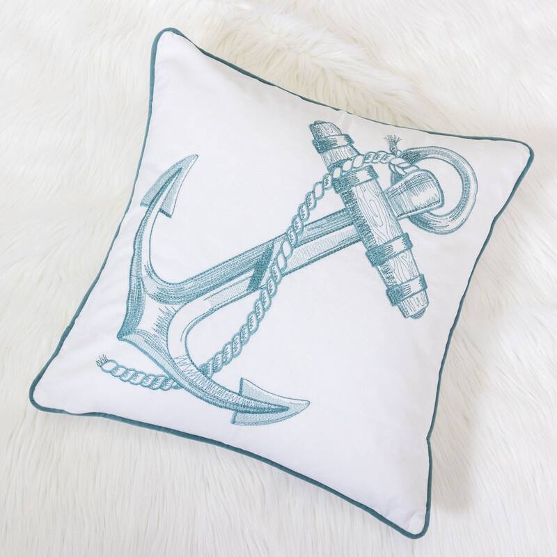 Anchor Embroidery 20" Square Decorative Throw Pillow