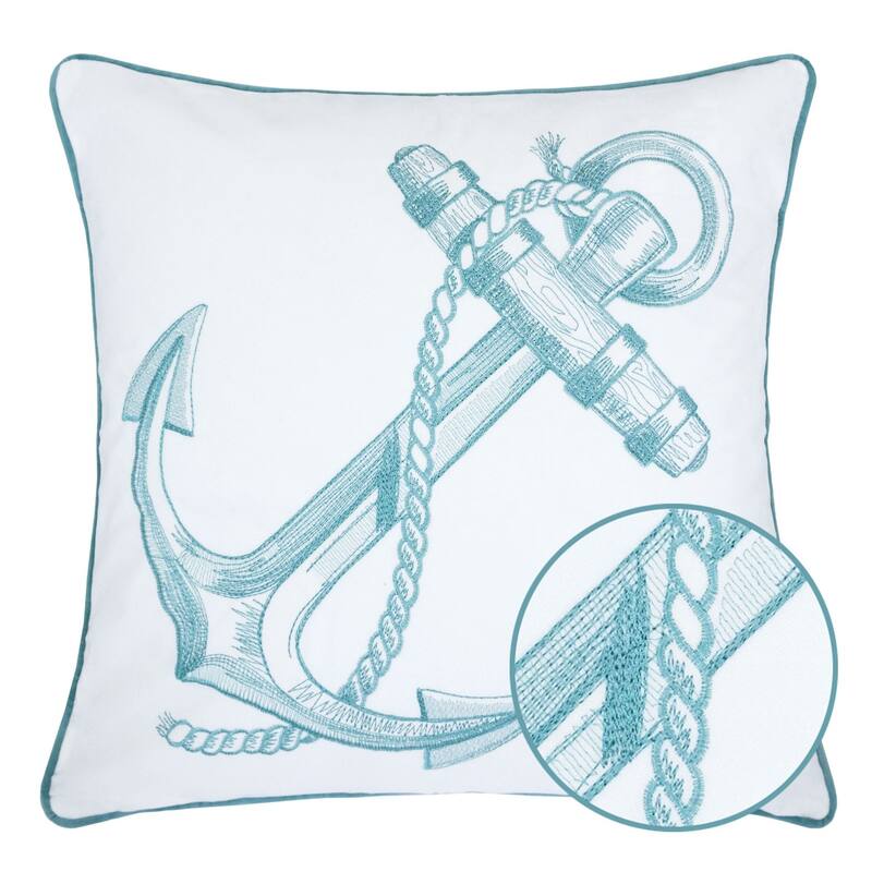 Anchor Embroidery 20" Square Decorative Throw Pillow