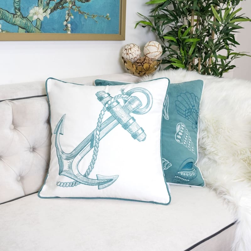 Anchor Embroidery 20" Square Decorative Throw Pillow