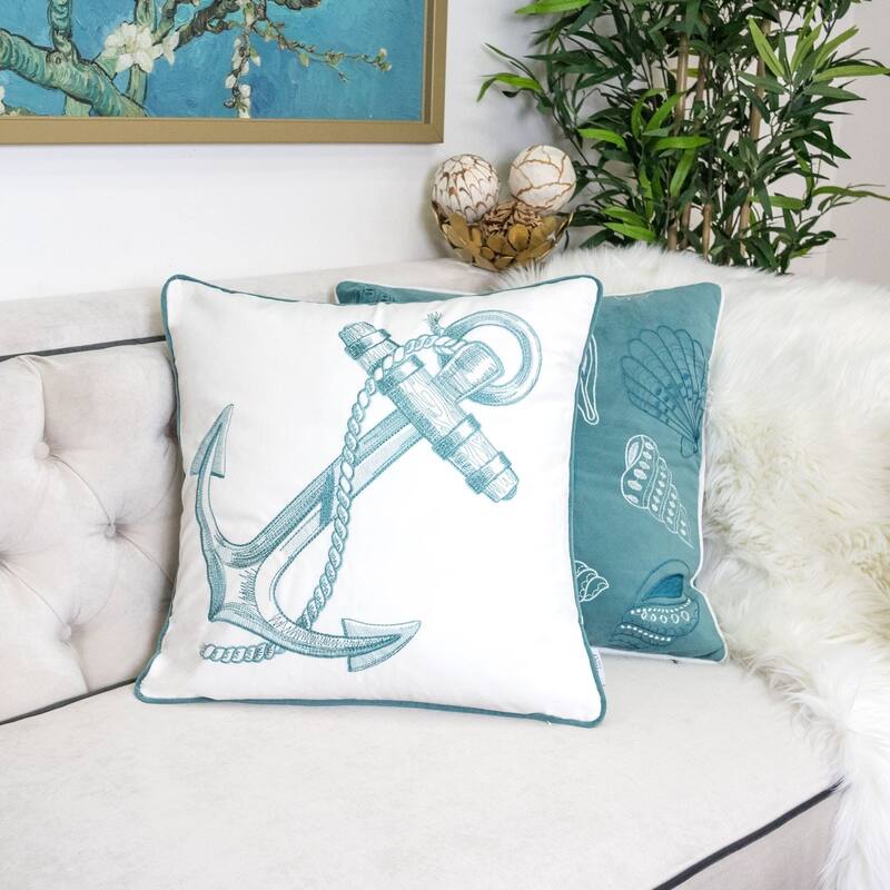 Anchor Embroidery 20" Square Decorative Throw Pillow