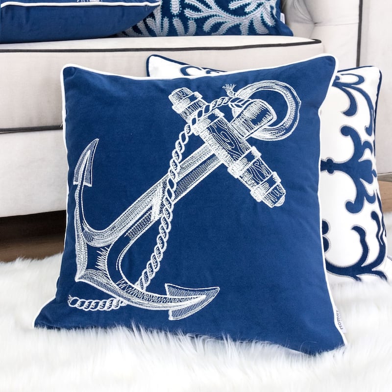 Anchor Embroidery 20" Square Decorative Throw Pillow