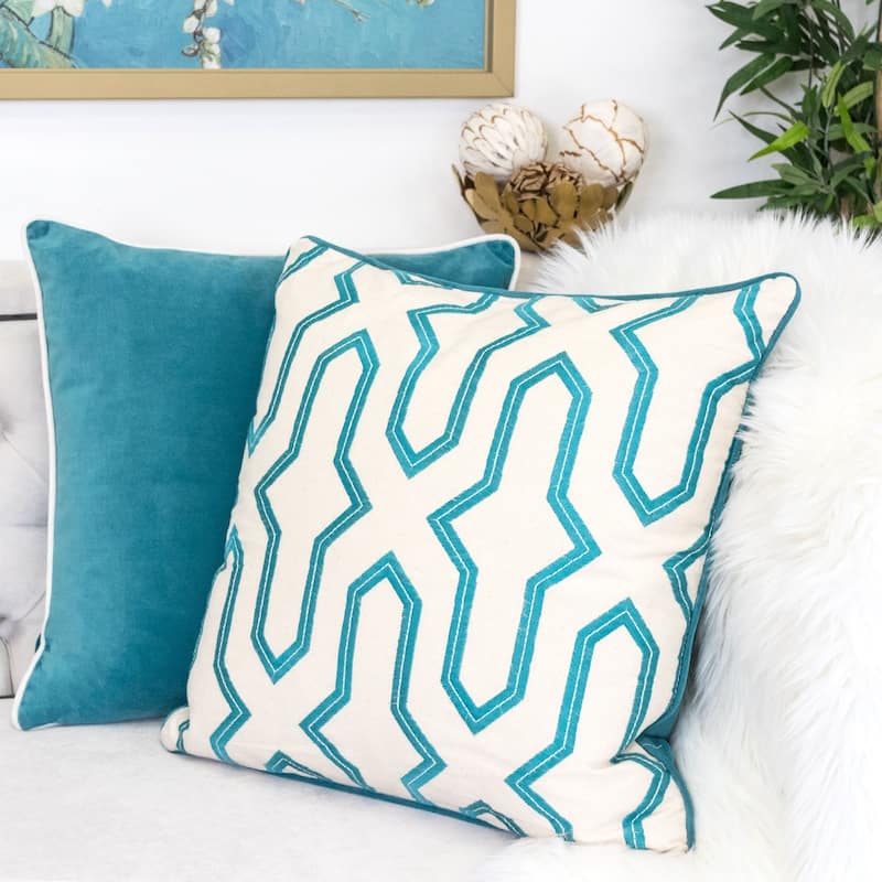 Adeline Embroidery Cotton 20" Square Decorative Throw Pillow