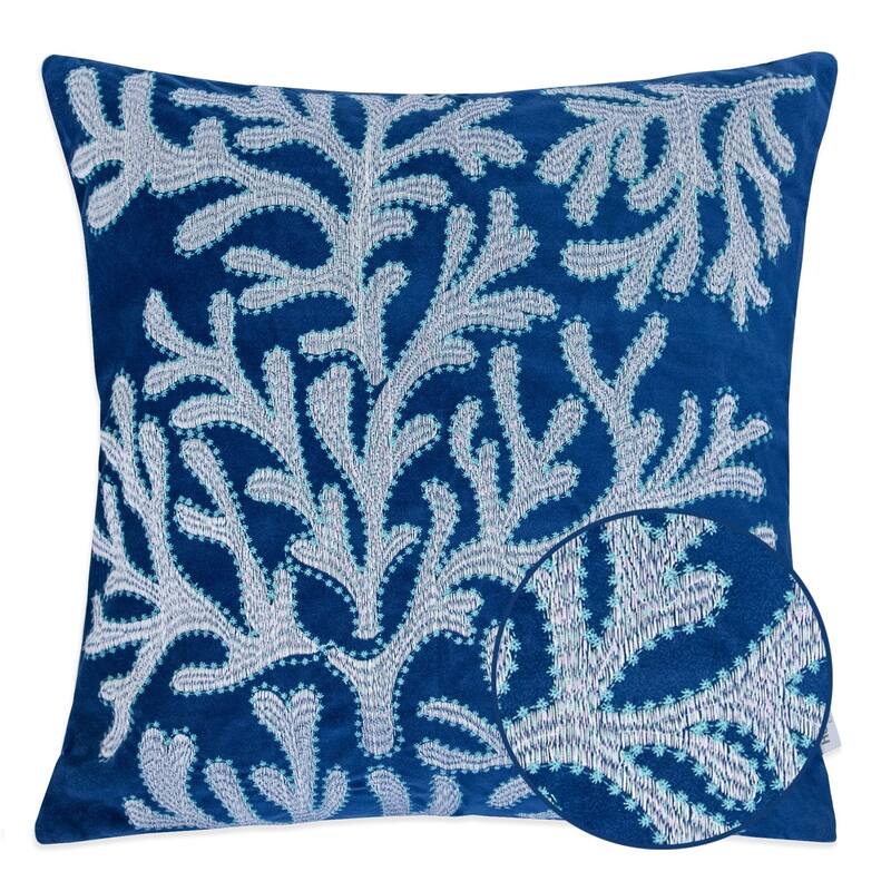 Coral Embroidery 20-inch Square Decorative Throw Pillow by Havenside Home