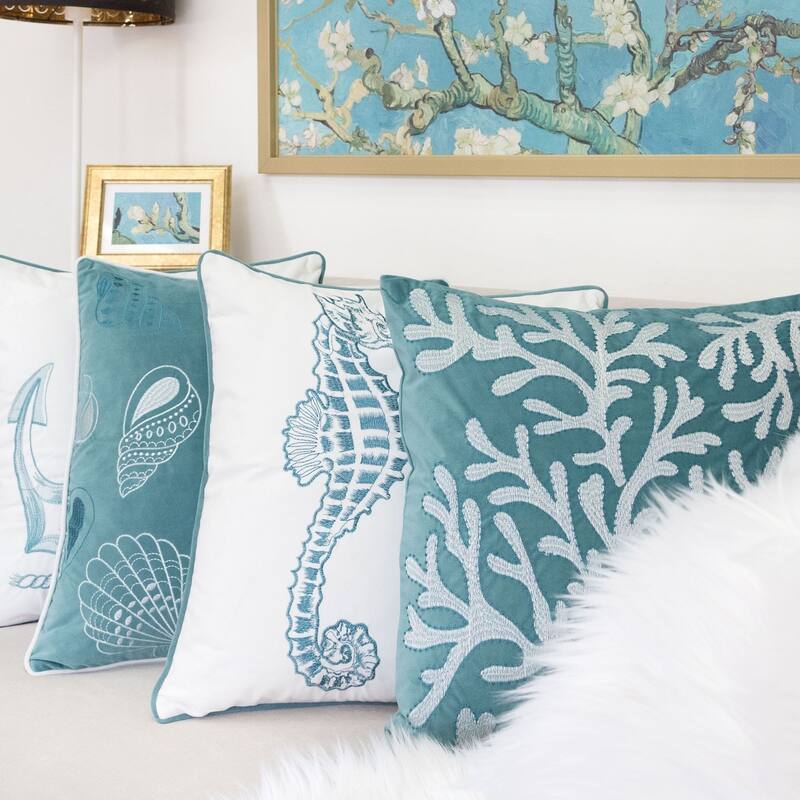Coral Embroidery 20-inch Square Decorative Throw Pillow by Havenside Home