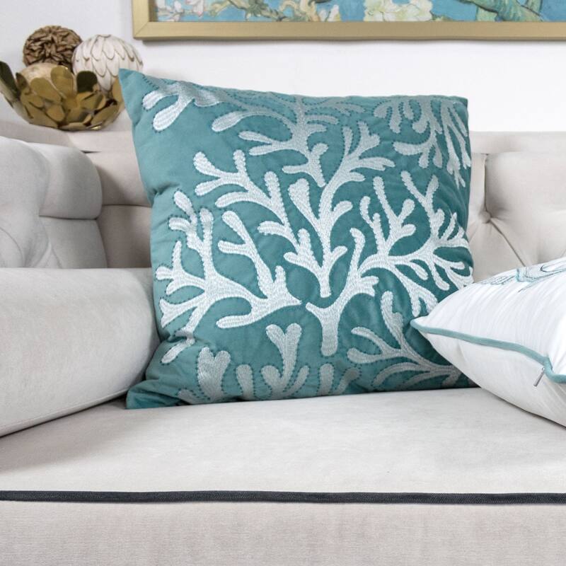 Coral Embroidery 20-inch Square Decorative Throw Pillow by Havenside Home