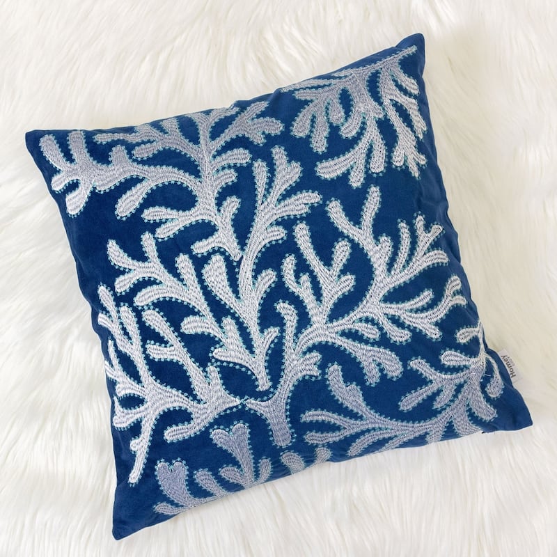 Coral Embroidery 20-inch Square Decorative Throw Pillow by Havenside Home