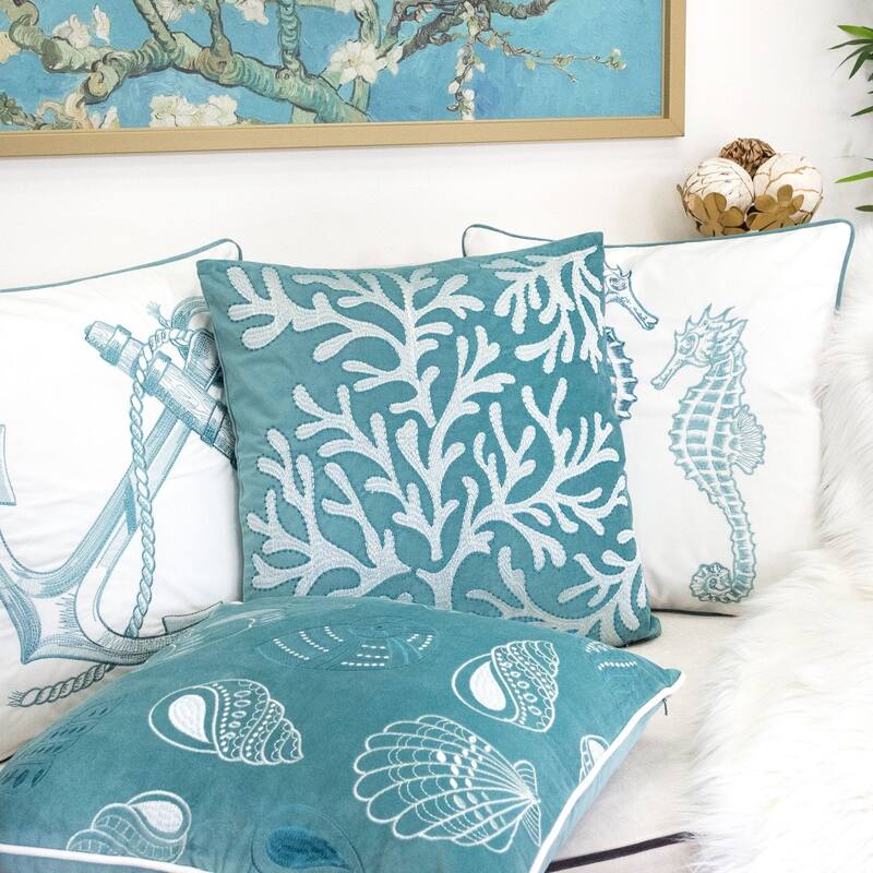 Coral Embroidery 20-inch Square Decorative Throw Pillow by Havenside Home