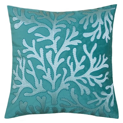 Coral Embroidery 20-inch Square Decorative Throw Pillow by Havenside Home