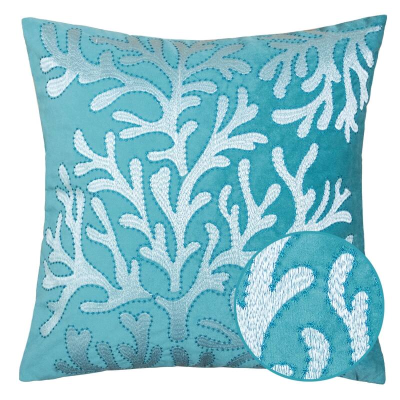 Coral Embroidery 20-inch Square Decorative Throw Pillow by Havenside Home