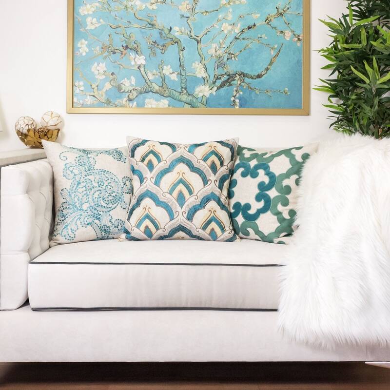 Amy Embroidery 20" Square Decorative Throw Pillow