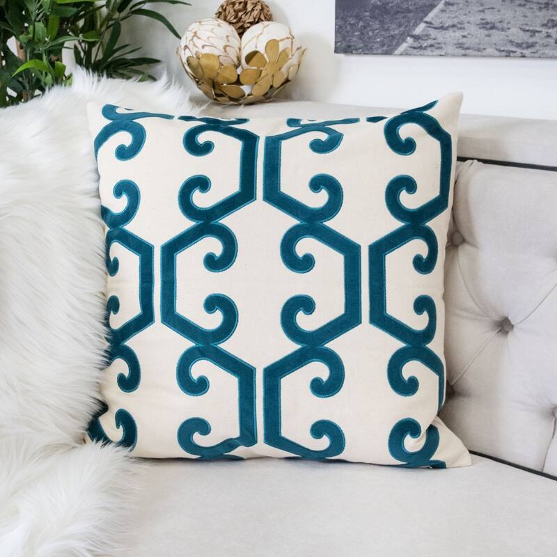 Carly Applique Embroidery 20" Square Decorative Throw Pillow