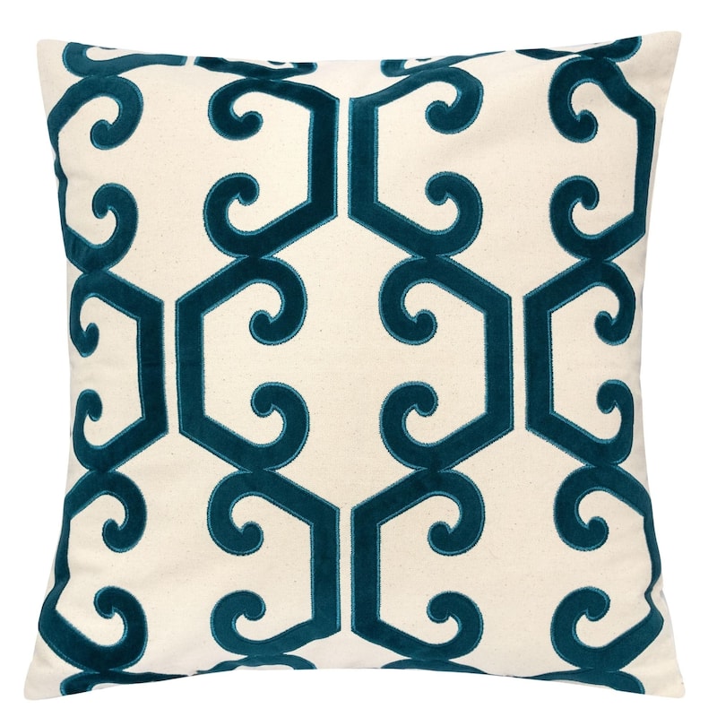 Carly Applique Embroidery 20" Square Decorative Throw Pillow - Cerulean