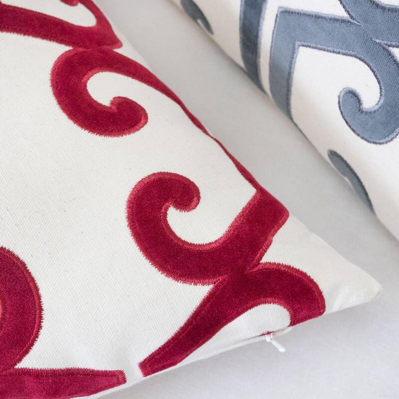 Carly Applique Embroidery 20" Square Decorative Throw Pillow