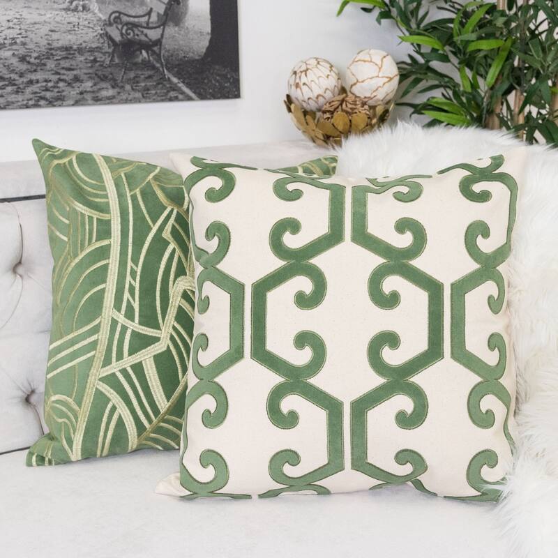 Carly Applique Embroidery 20" Square Decorative Throw Pillow