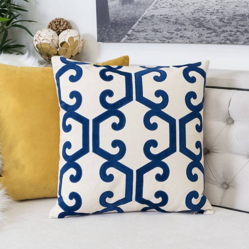 Carly Applique Embroidery 20" Square Decorative Throw Pillow