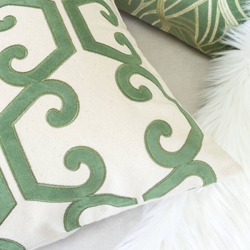 Carly Applique Embroidery 20" Square Decorative Throw Pillow