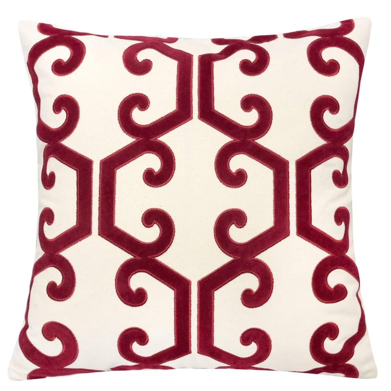 Carly Applique Embroidery 20" Square Decorative Throw Pillow - Red