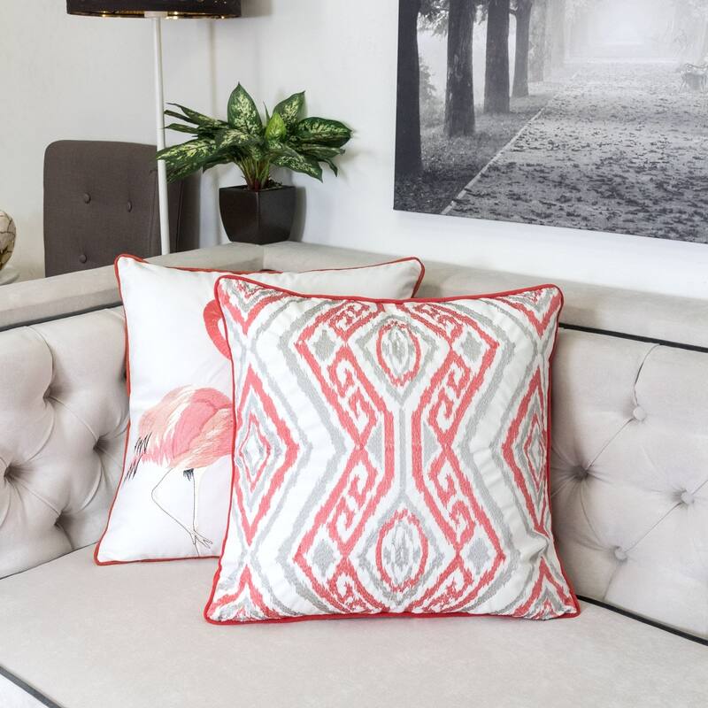 Jessie Ikat Embroidery 20" Square Decorative Throw Pillow