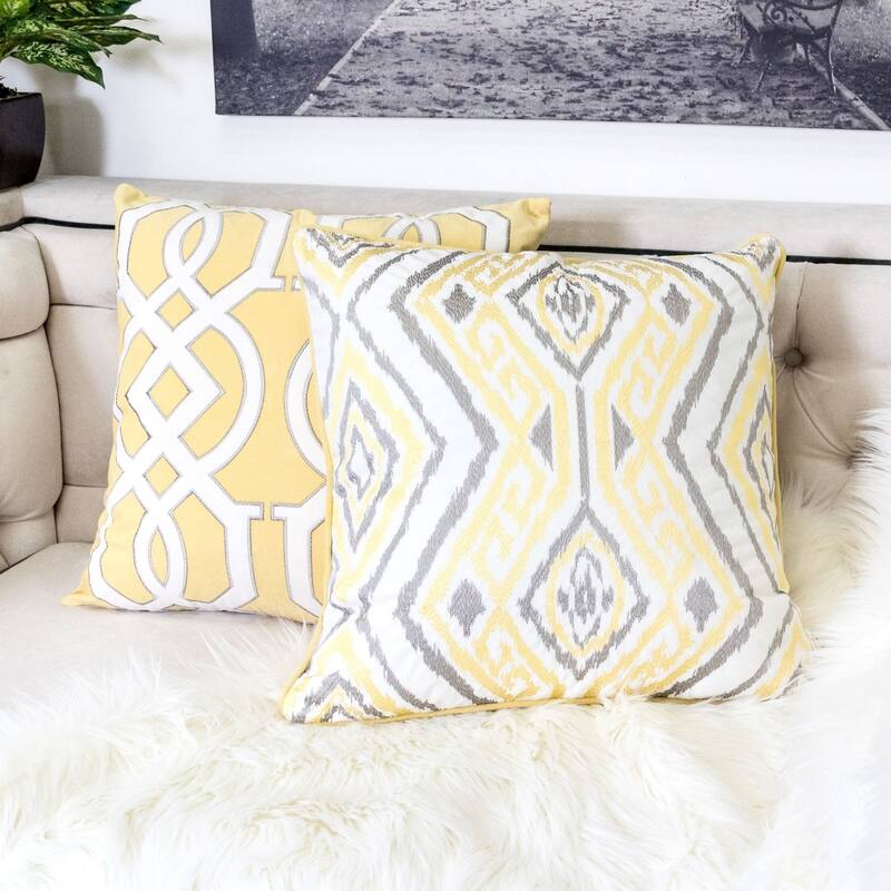 Jessie Ikat Embroidery 20" Square Decorative Throw Pillow