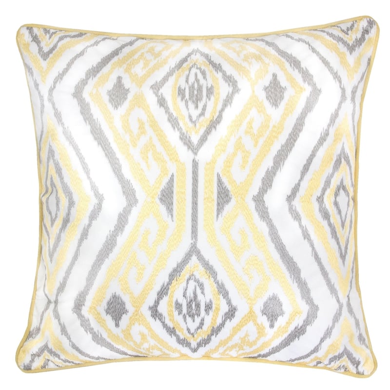 Jessie Ikat Embroidery 20" Square Decorative Throw Pillow - Sunshine