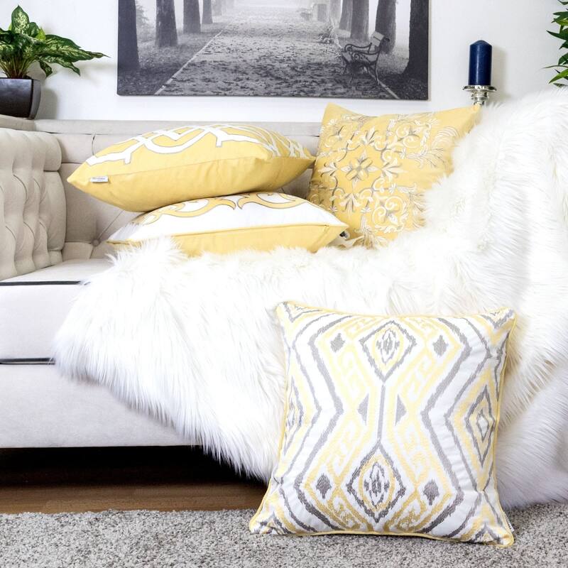 Jessie Ikat Embroidery 20" Square Decorative Throw Pillow