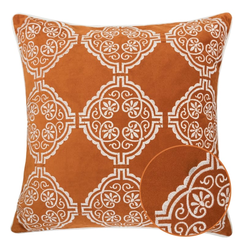 Anna Embroidery Velvet 20" Square Decorative Throw Pillow