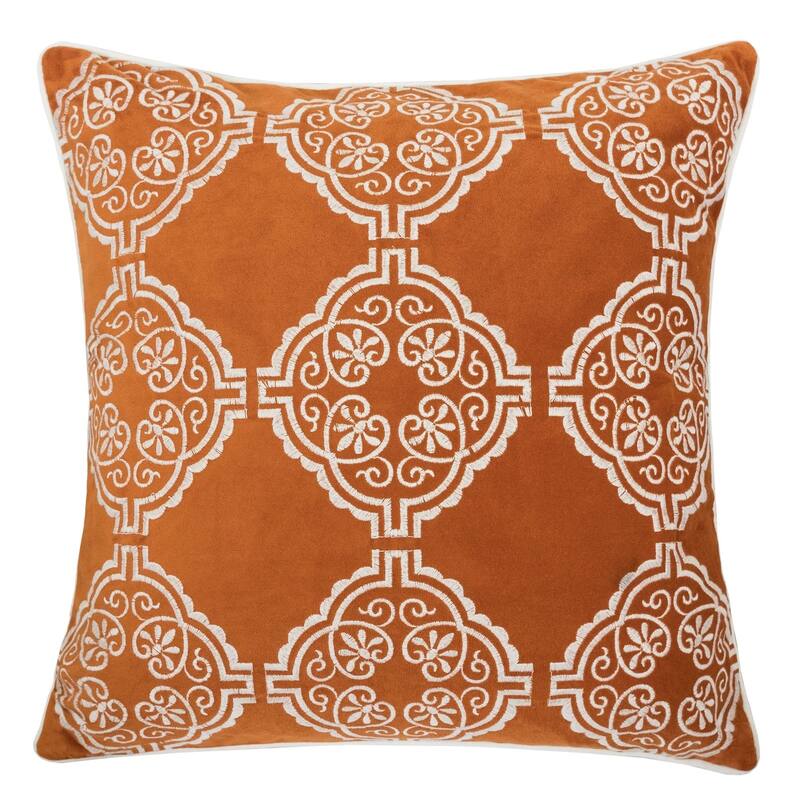 Anna Embroidery Velvet 20" Square Decorative Throw Pillow - N/A