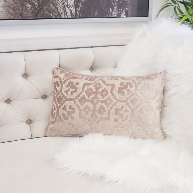 Iris Modern Cut Velvet 12"X20" Rectangle Decorative Throw Pillow