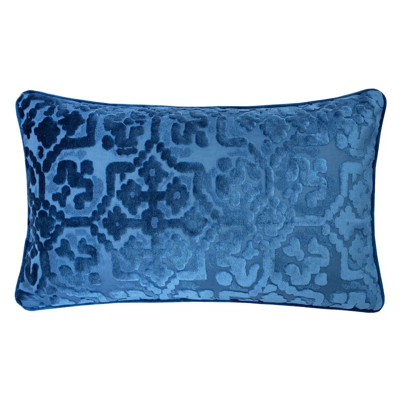 Iris Modern Cut Velvet 12"X20" Rectangle Decorative Throw Pillow - Indigo