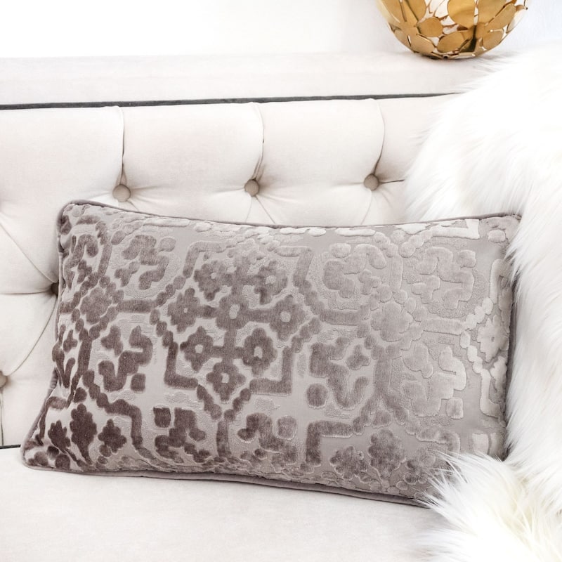 Iris Modern Cut Velvet 12"X20" Rectangle Decorative Throw Pillow