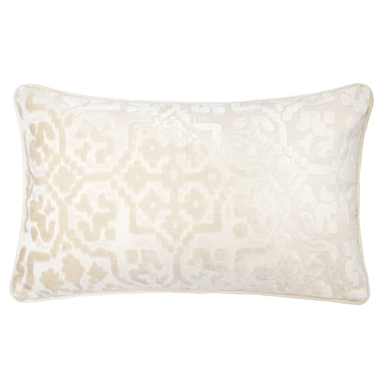 Iris Modern Cut Velvet 12"X20" Rectangle Decorative Throw Pillow - Ivory