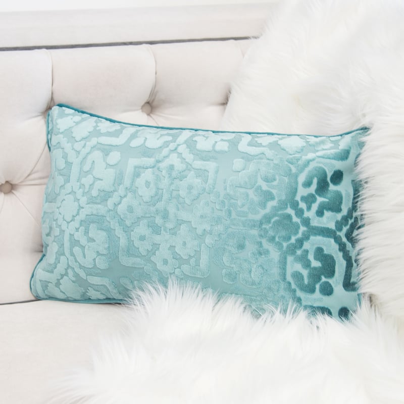 Iris Modern Cut Velvet 12"X20" Rectangle Decorative Throw Pillow