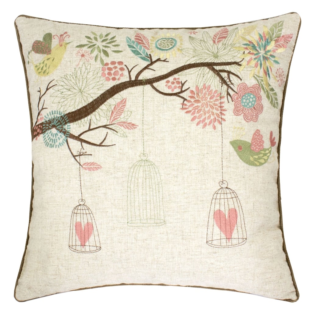 Lilly Embroidered Linen 20" Square Decorative Throw Pillow