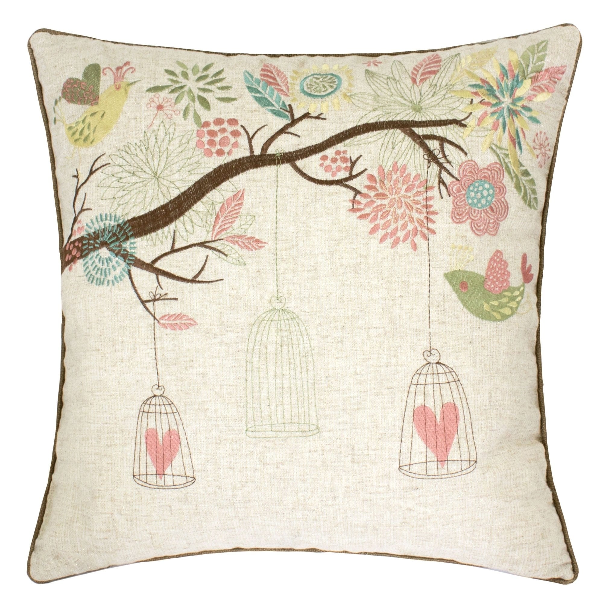 Lilly Embroidered Linen 20" Square Decorative Throw Pillow