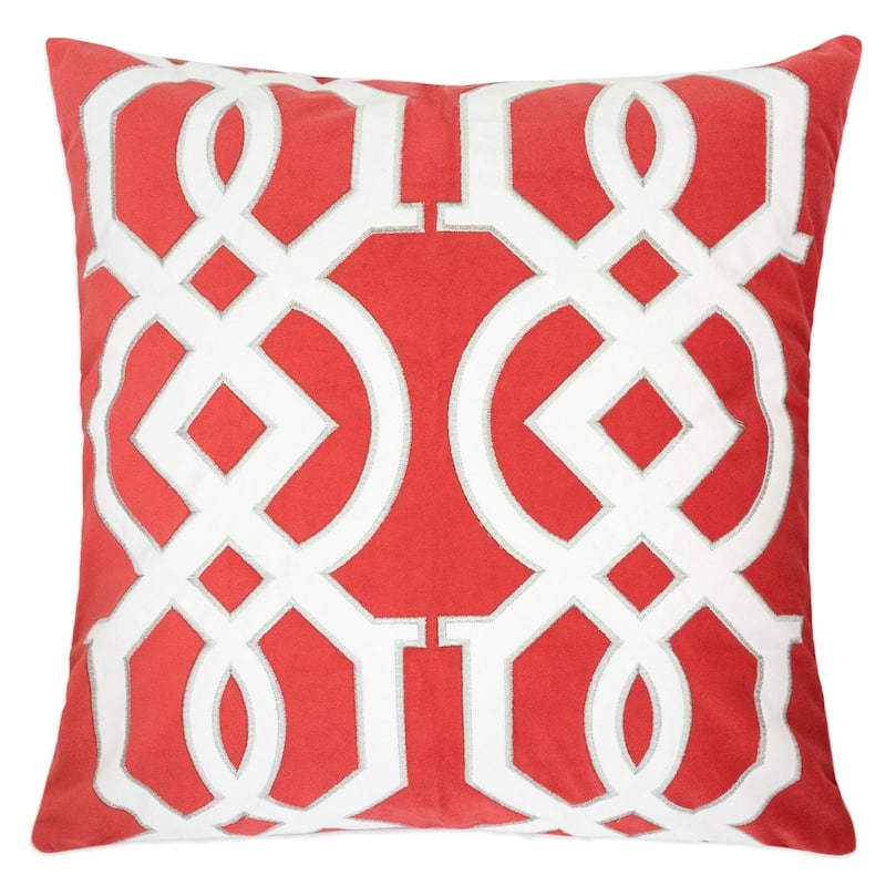 Applique Velvet 20" Square Decorative Throw Pillow - Coral