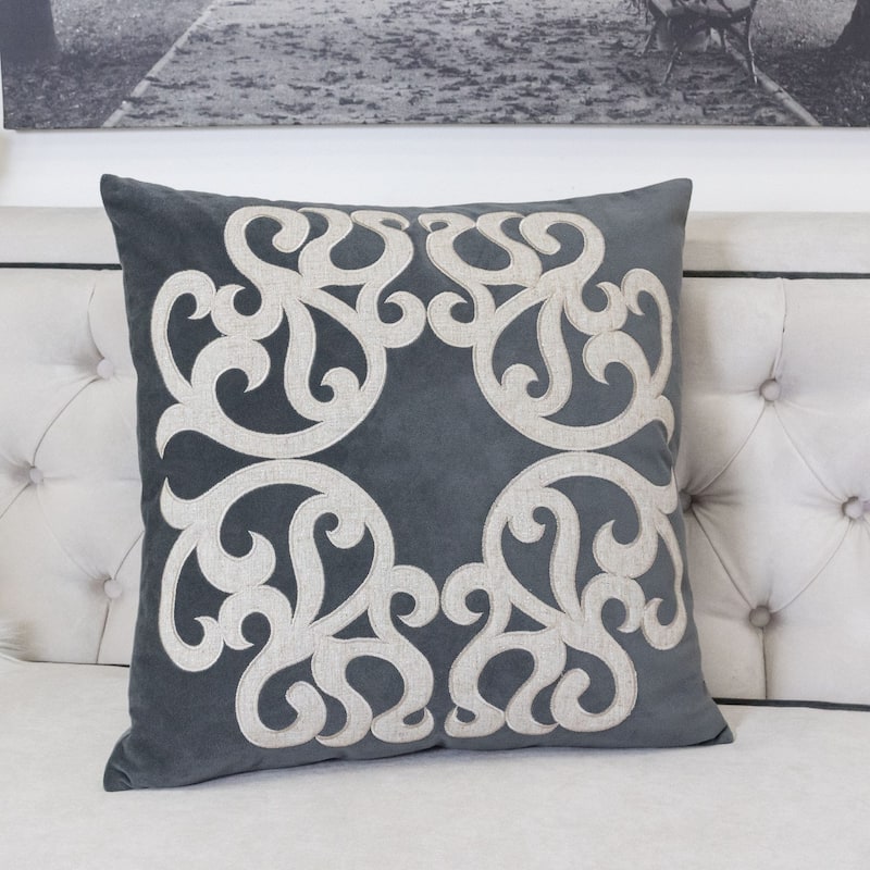 Shierly Applique Embroidery Velvet 20" Square Decorative Throw Pillow
