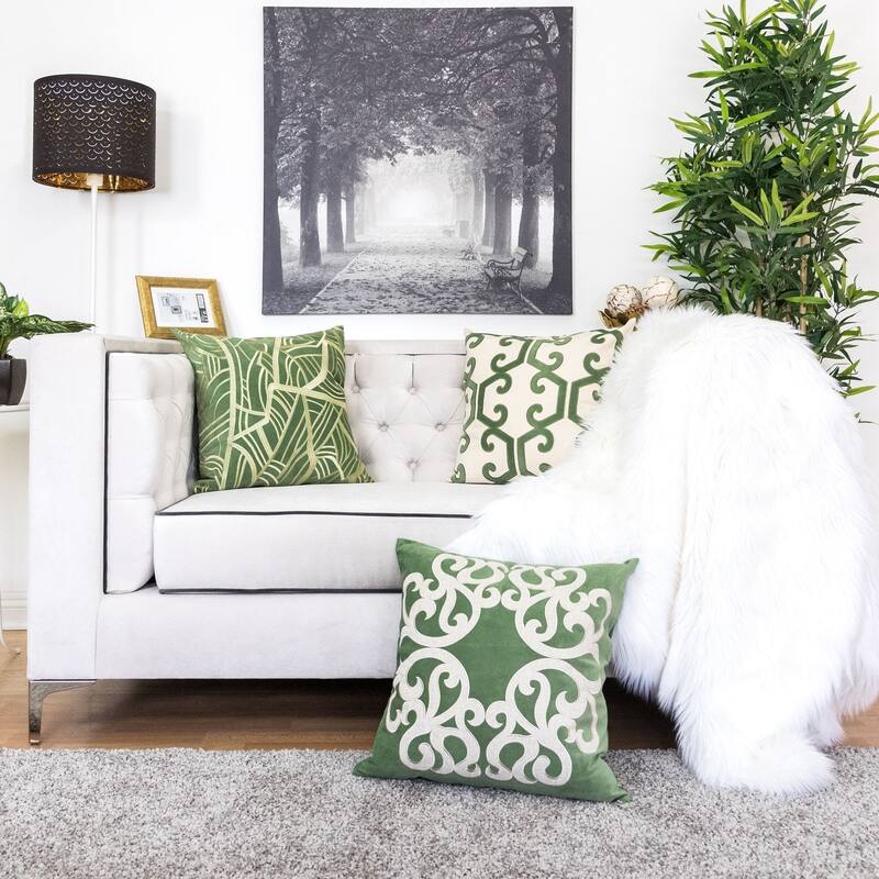 Shierly Applique Embroidery Velvet 20" Square Decorative Throw Pillow