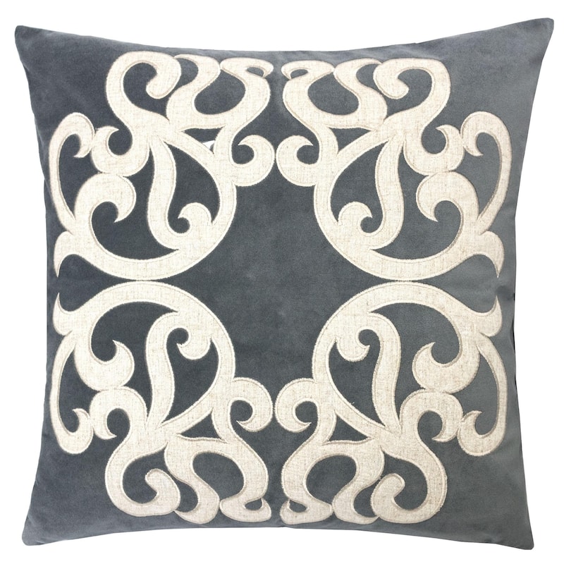 Shierly Applique Embroidery Velvet 20" Square Decorative Throw Pillow