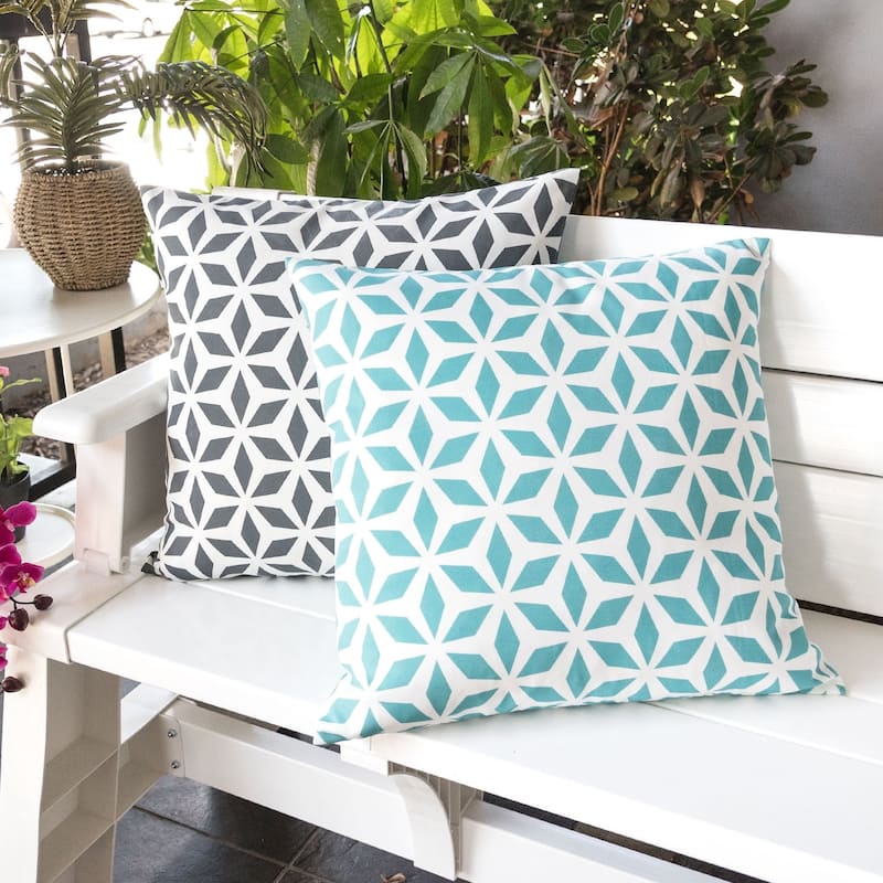 Outdoor Pillow, Aqua Crystal Grid