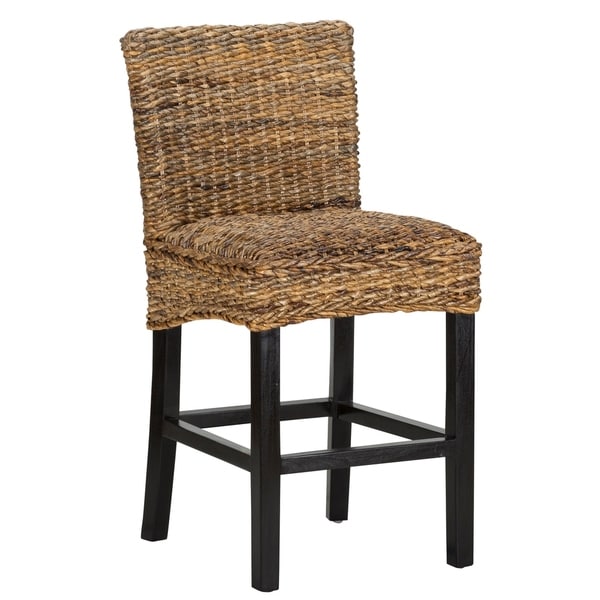 Shop Woven Rattan Counter Height Stool with Wooden Legs ...