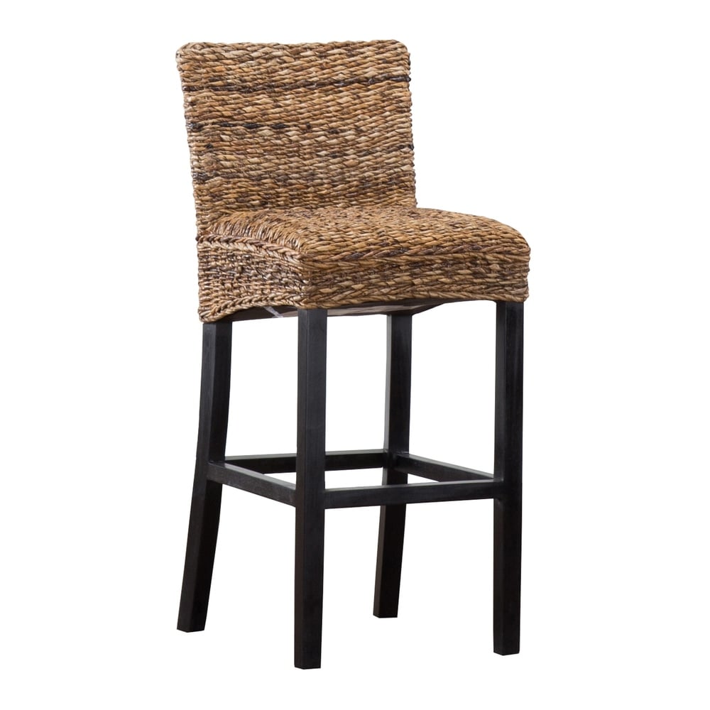 Woven Rattan Barstool with Wooden Legs and Low Profile & Cash Back