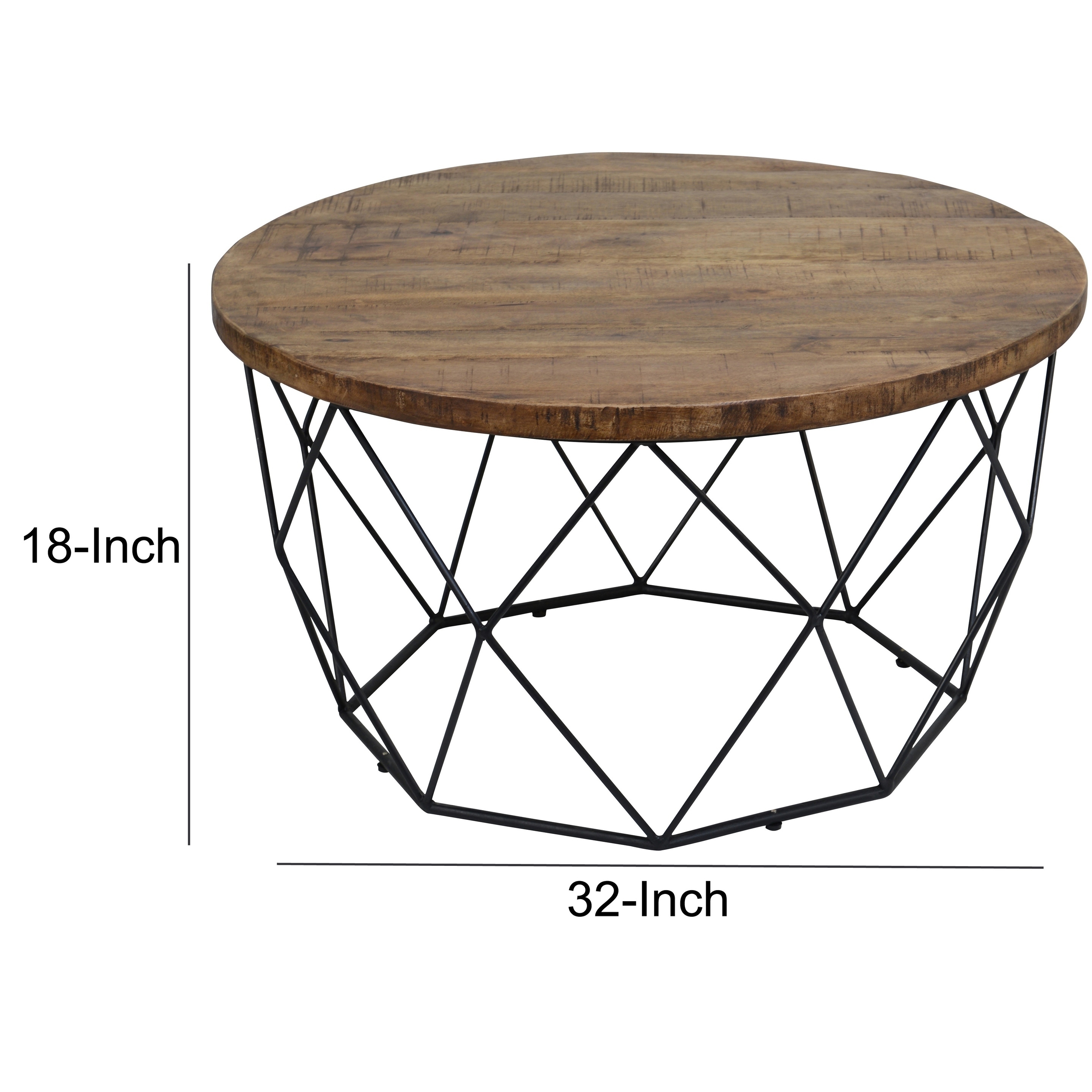Round Wooden Coffee Table With Geometric Cutout Iron Base Black And Brown Overstock 30081646