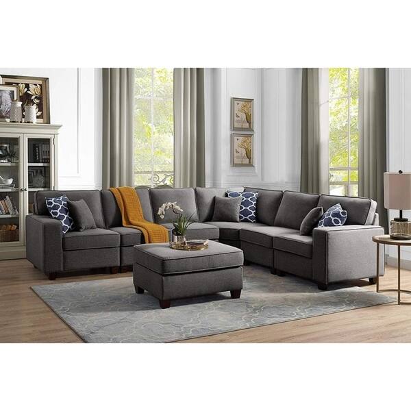 Casanova Dark Gray Linen 7pc Modular Sectional Sofa And Casanova Dark Gray Linen 7pc