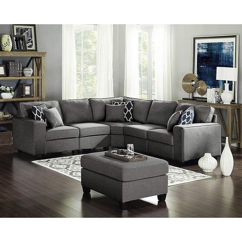 Sonoma Dark Gray Linen 6pc Modular Sectional Sofa And Ottoman Sonoma Dark Gray Linen 6pc Modular