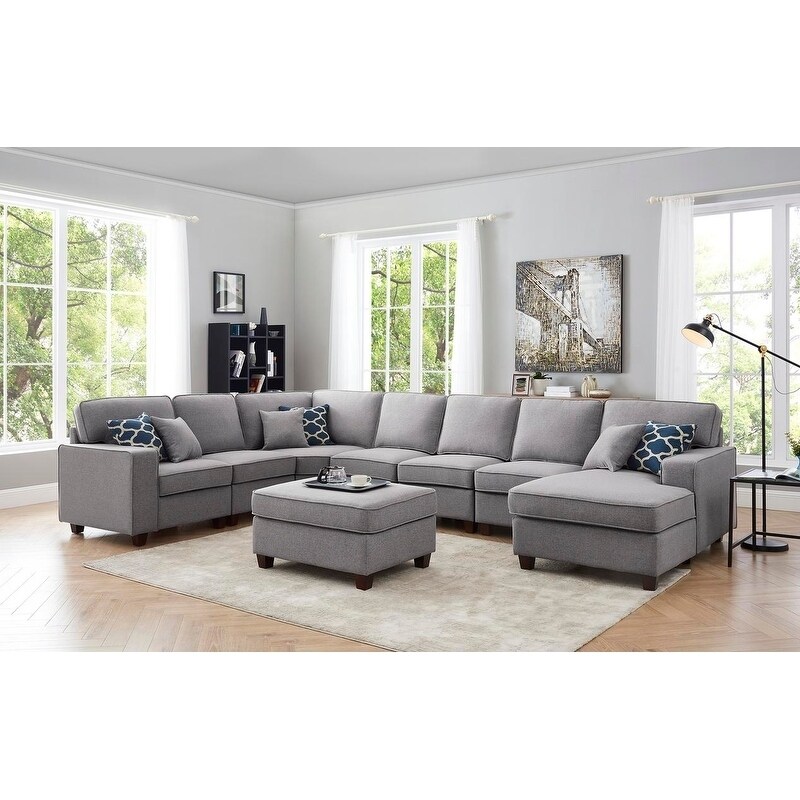 Irma Light Gray Linen 8pc Modular Sectional Sofa Chaise And Irma Light Gray Linen 8pc Modular