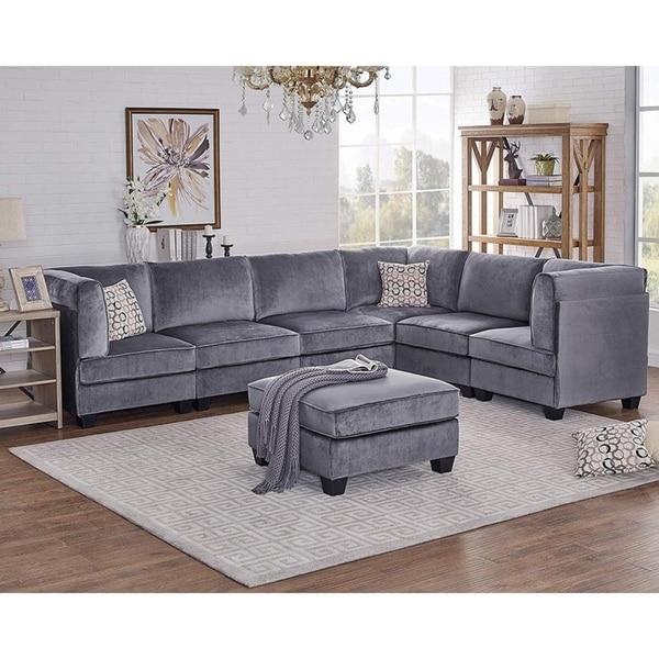 Shop Simona Gray Velvet 7Pc Modular Sectional Sofa - On Sale