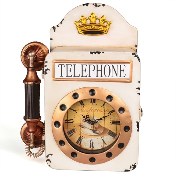 Creative Home Distressed Metal Wall Retro Telephone Shape Clock - N/A
