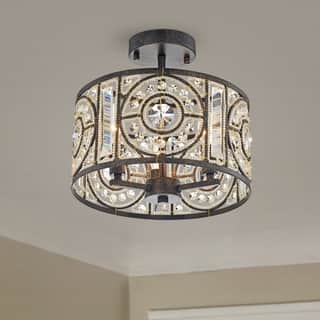 Silver Orchid Reid Bronze 3-Light Semi-Flush Mount with Crystal Drum Shade